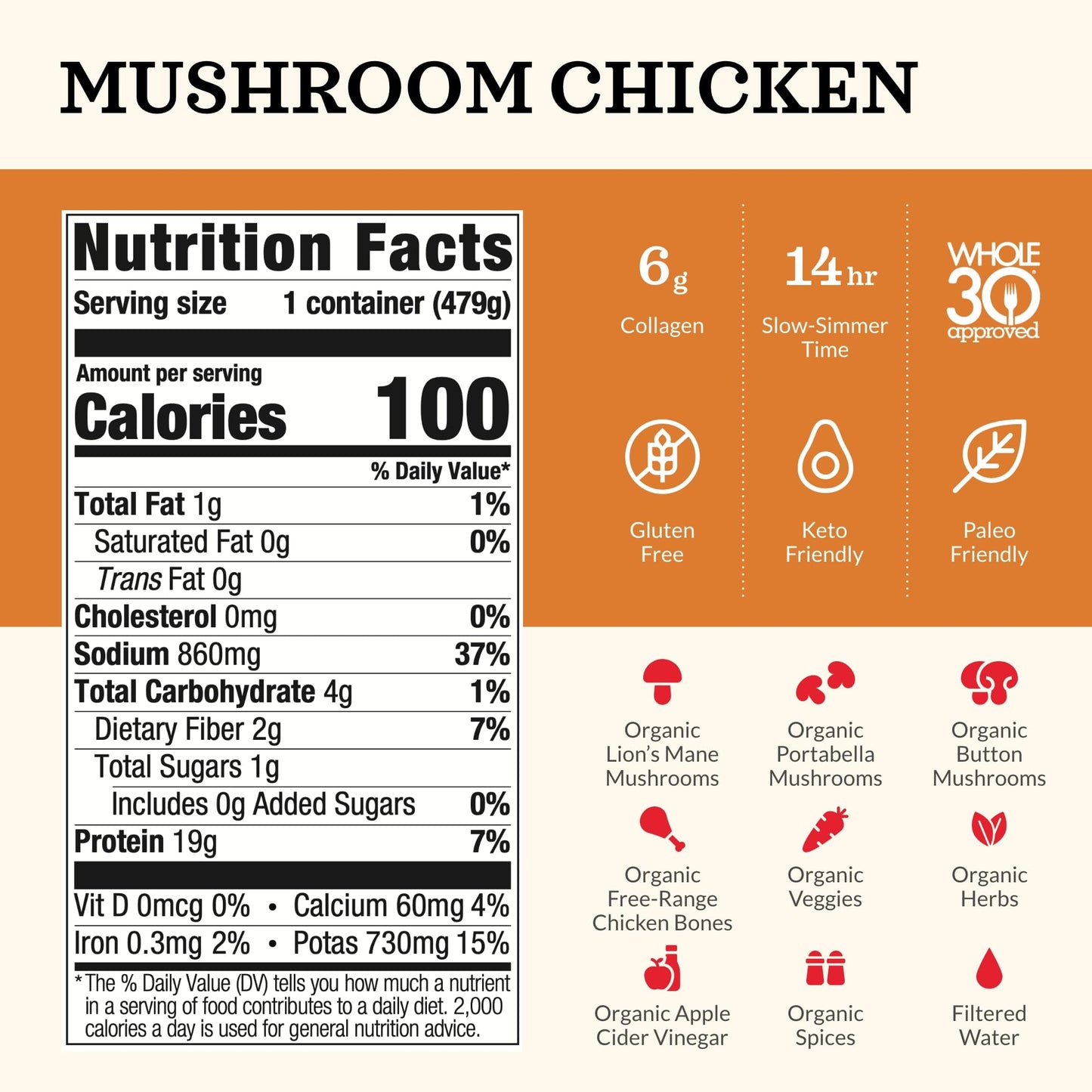 Kettle & Fire Mushroom Chicken Bone Broth, Keto, Gluten Free, 12 Pack, 16.9 Fl Oz