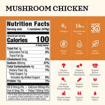 Kettle & Fire Mushroom Chicken Bone Broth, Keto, Paleo, Gluten Free, 16.9 Fl Oz (Pack of 6)