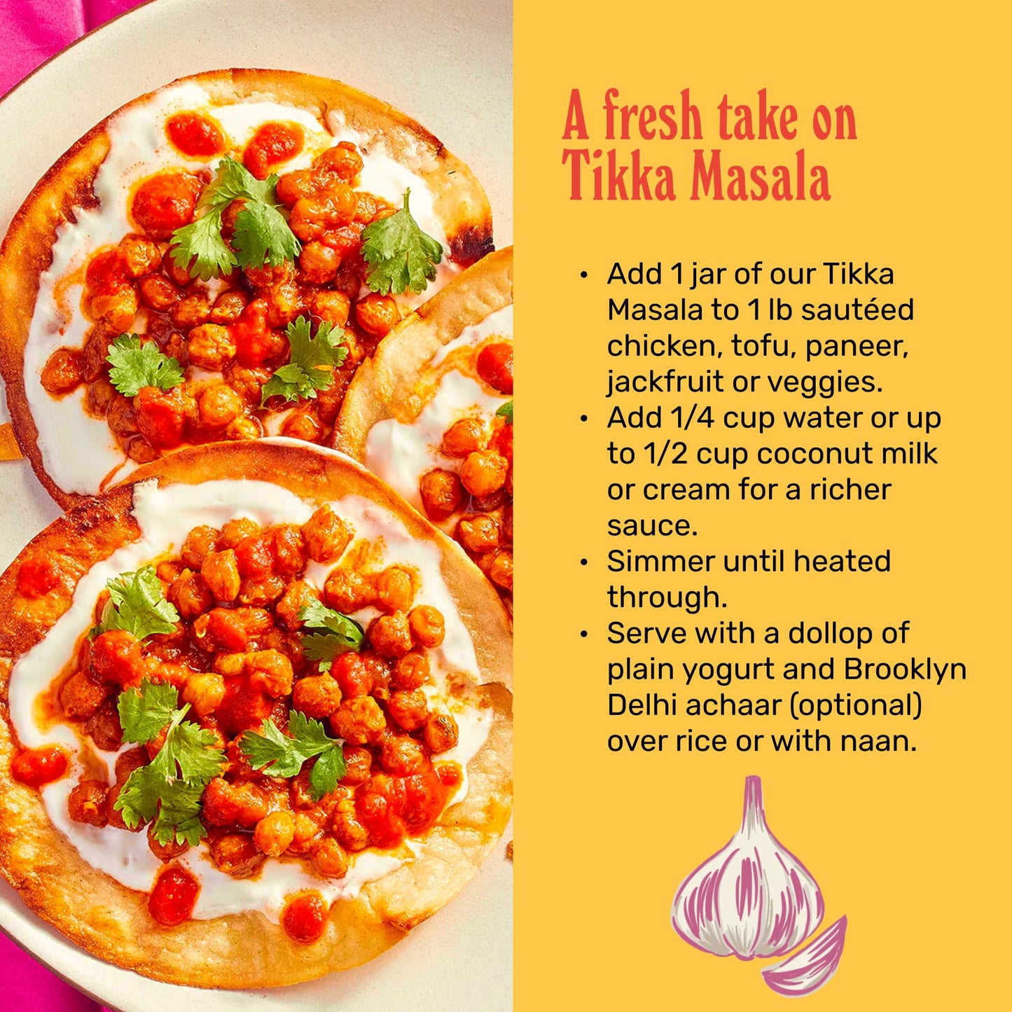 Brooklyn Delhi Tikka Masala - Indian Simmer Sauce - Tangy Tomatoes, Luscious Coconut Cream, Roasted Spices - 12oz - Mild Enough