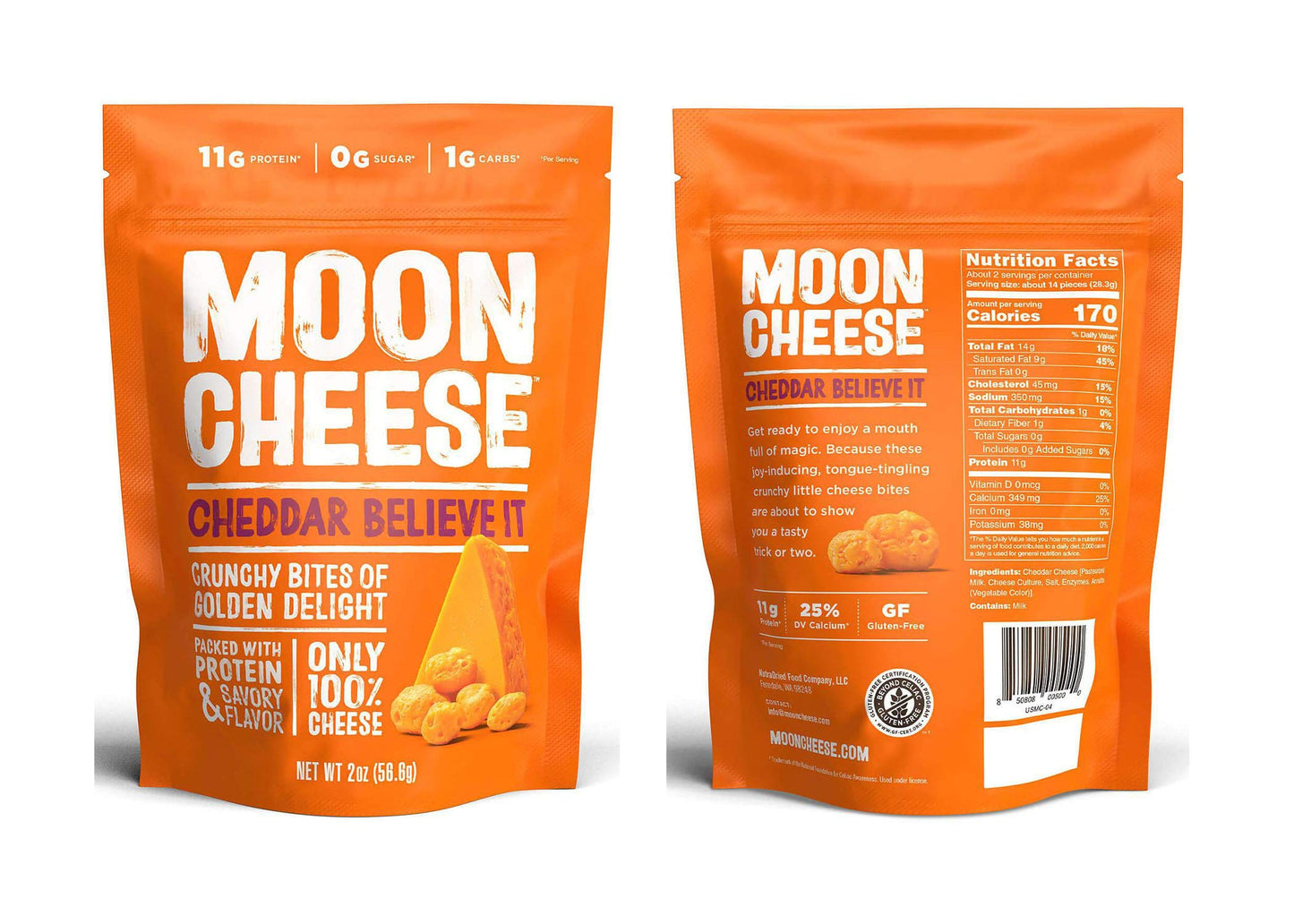 Moon Cheese, 100% Cheese, Low-carb 2 oz, Keto-Friendly, high protein 4 Pack (2 Cheddar, 2 Gouda) snack alternative to protein ba