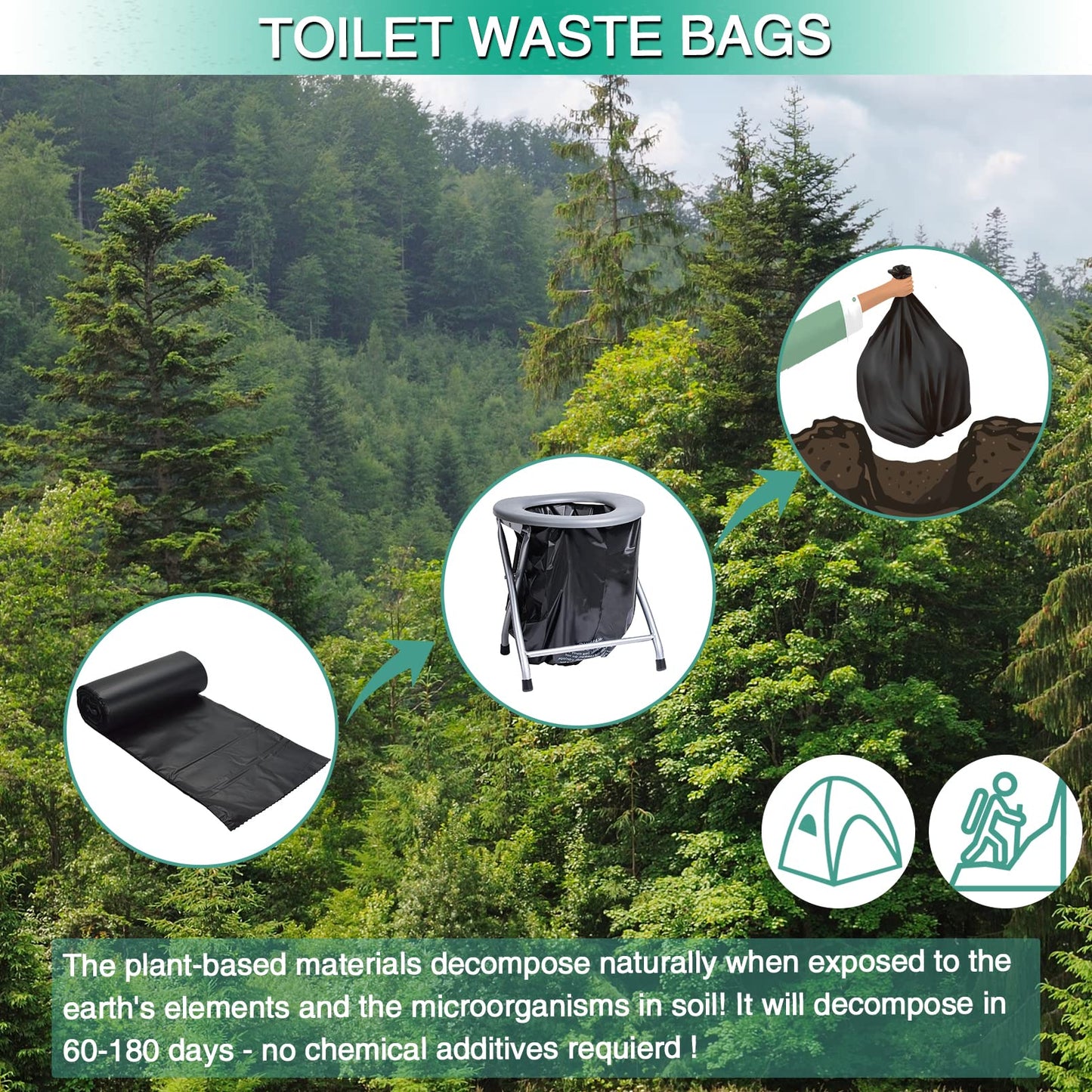 Sailortenx 80 Portable Toilet Bags 100% Compostable 8 Gallon Camping Toilet Bags Use With 5 Gallon Bucket Toilet Waste Bags, Dis