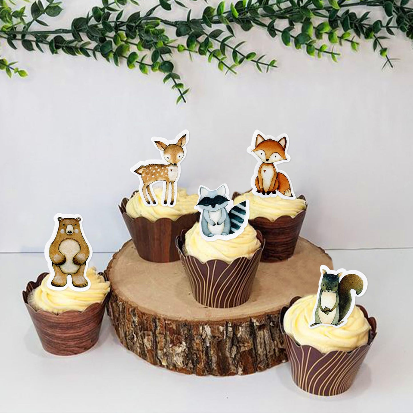 40Pcs Edible Animal Cupcake Toppers Wafer Paper Woodland Theme Animal Cupcake Toppers Picks For Animal Drink Topper Baby Shower