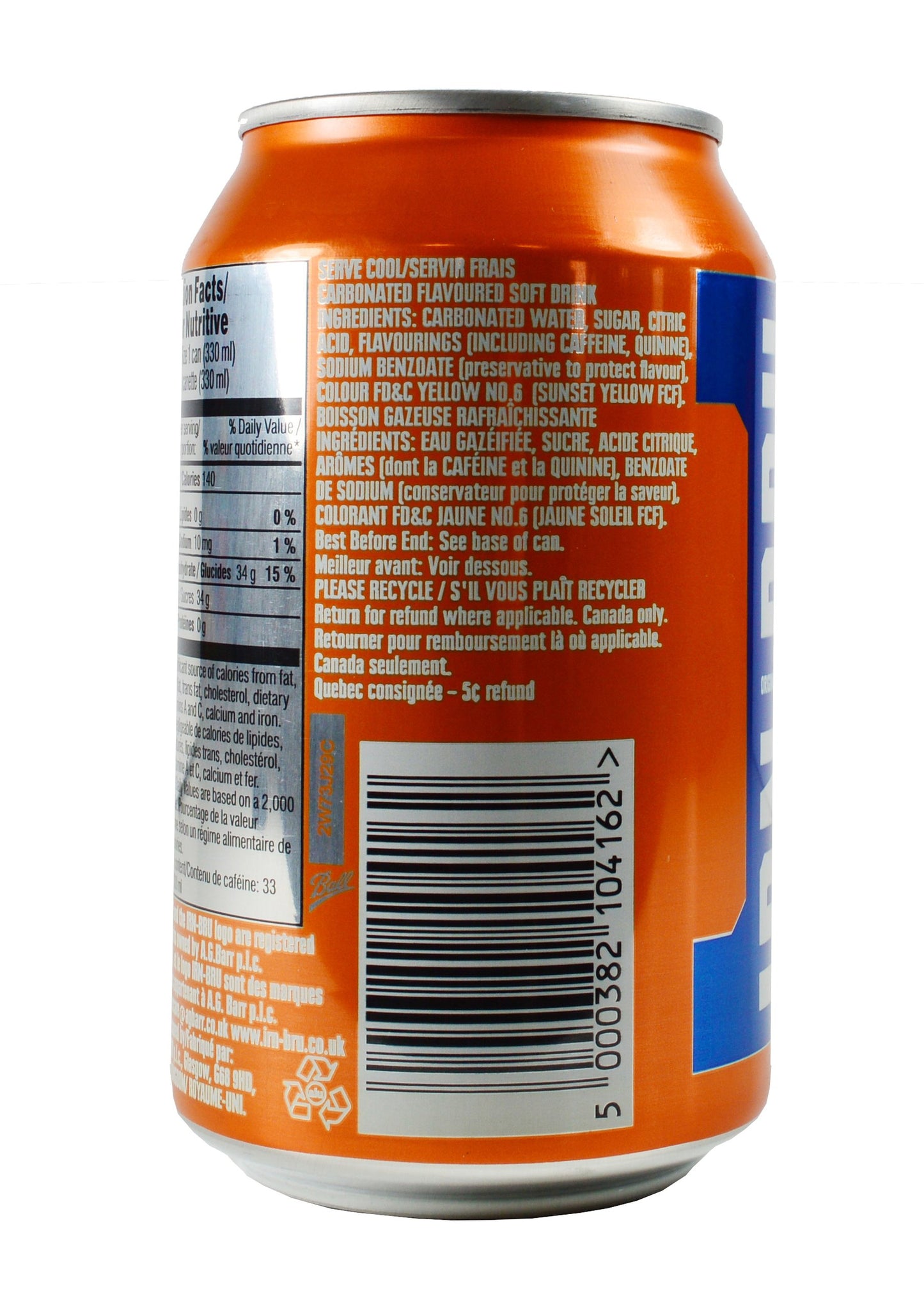 Barr IRN-BRU Original Sparkling Soda, Citrus Flavored, 11.16 fl oz Cans, Pack of 8, Sunset Yellow
