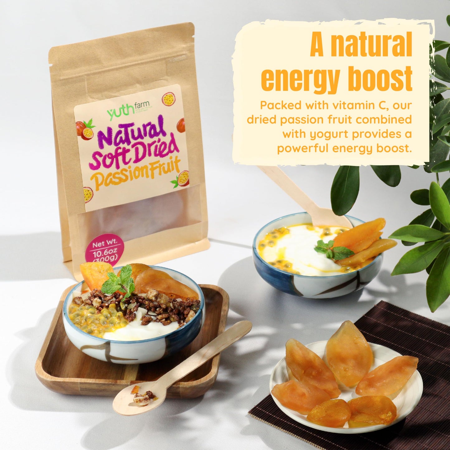 Yuth Farm Plant-Based Soft & Chewy Dried Fruit - Deliciously Healthy Snack 300g(10.6 Oz)(Passion Fruit)