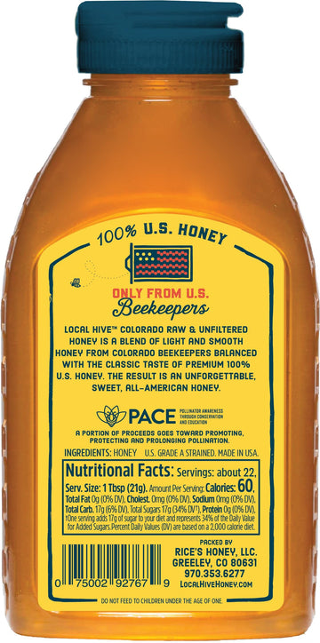 Local Hive Colorado Raw Unfiltered Honey - 16 Oz, 100% Pure Us Honey, Sourced From American Bees And Beekeepers - Natural Sweete
