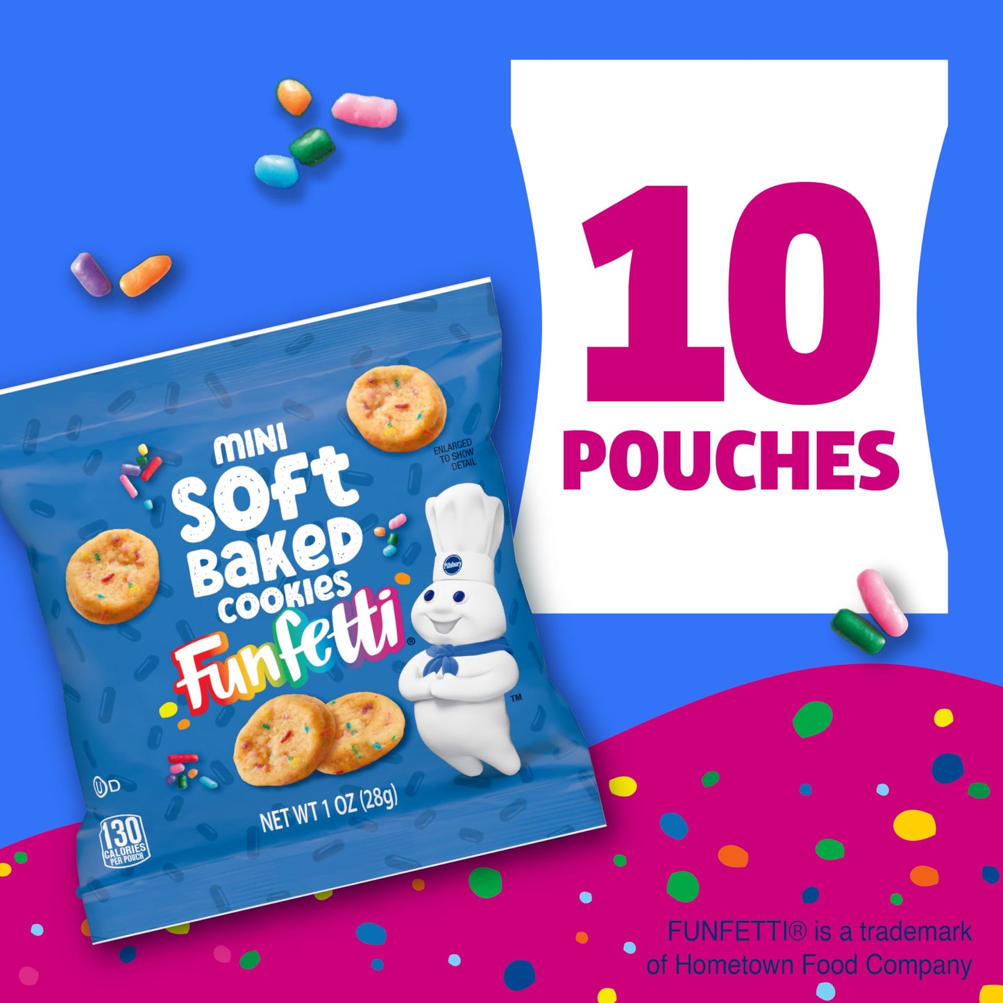 Pillsbury Mini Soft Baked Cookies, Funfetti, Snack Bags, 10 Ct, 10 oz
