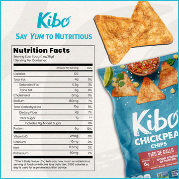 Kibo Chickpea Chips Pico de Gallo - Gluten-Free, Plant-Based, High Protein-Fiber Non-GMO, Vegan, Made with Real Veggies - 1 oz,