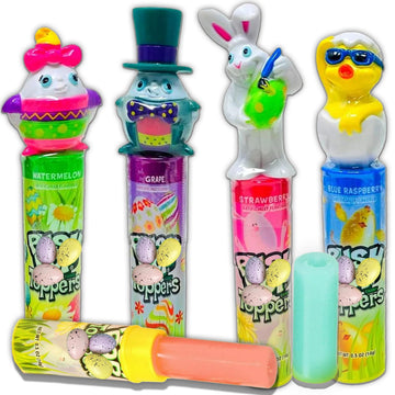 Push Pops Candy Lollipops, 4 Count Individually Wrapped with Assorted Toppers, Chick, Egg and Bunny, Assorted Fruit Flavors, Var