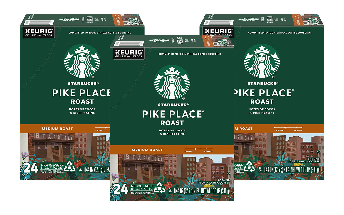 Starbucks Pike Place Roast Coffee K-Cup Portion Packs, 72 Count (3 Boxes of 24 K-Cups), 10.5 Ounce (Pack of 3)
