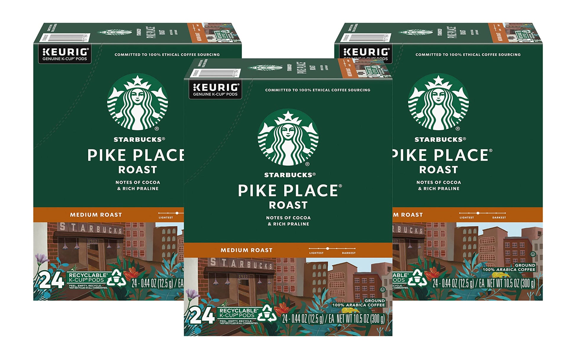 Starbucks Pike Place Roast Coffee K-Cup Portion Packs, 72 Count (3 Boxes of 24 K-Cups), 10.5 Ounce (Pack of 3)