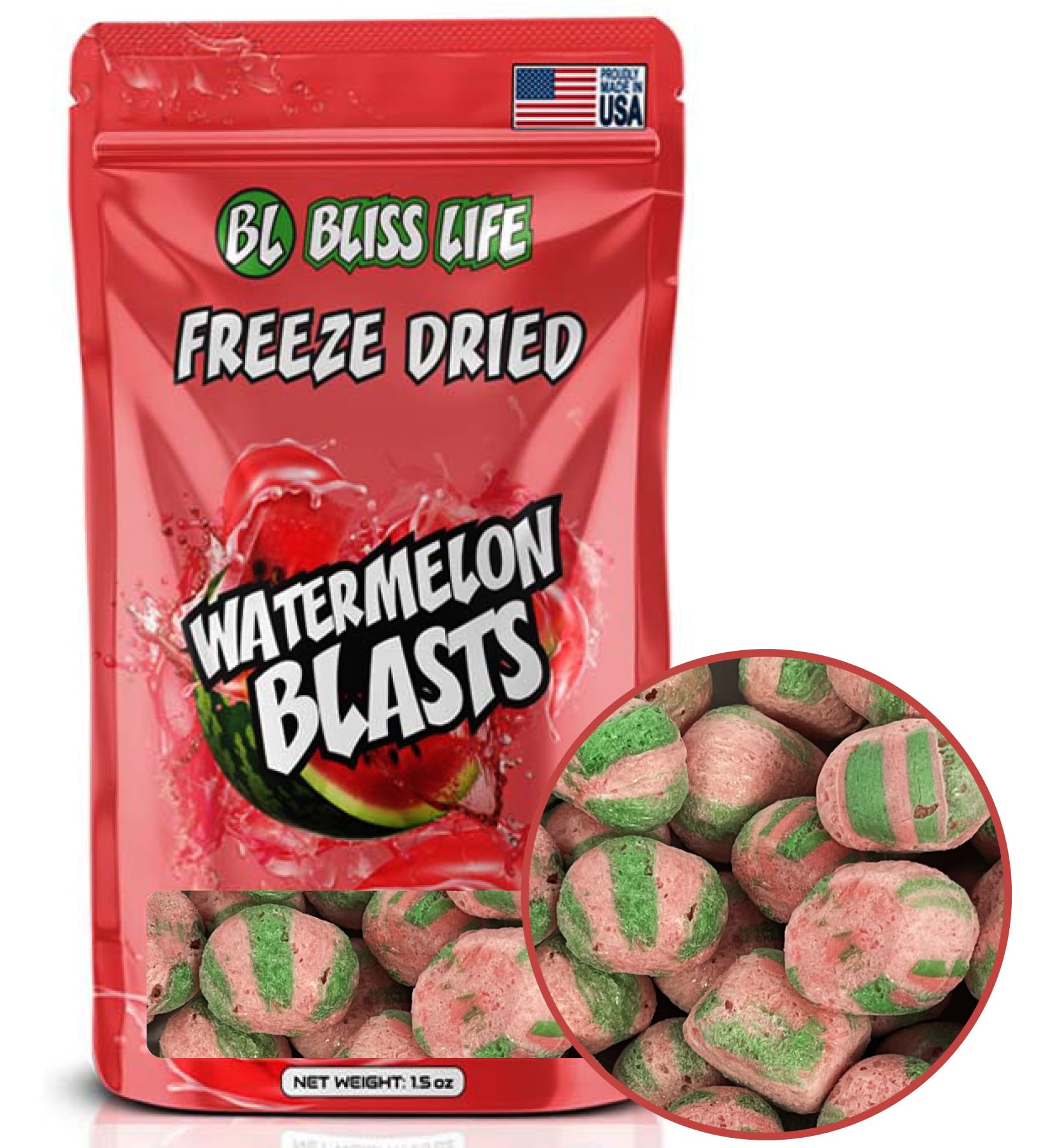 Bliss Life Watermelon Freeze Dried Melon Fruit Candy from TikTok, ASMR Crunchy Candy, Spicy Sweet and Sour Kids Snacks, Unique N