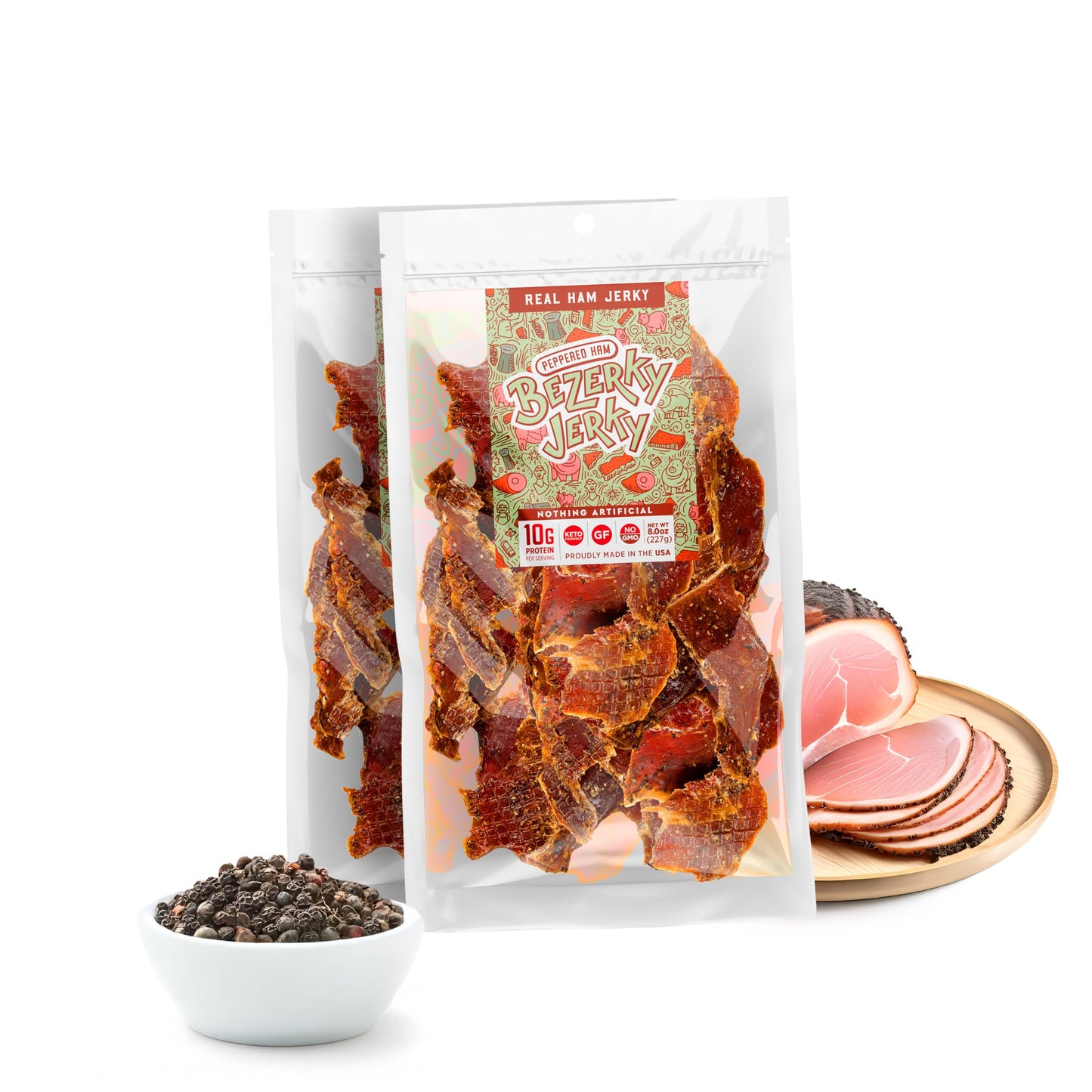 Old Fashioned Real Ham Jerky | Peppered Ham | No Artificial Sweeteners | Keto-Friendly | High Protein Meat Snack | Gluten-Free |