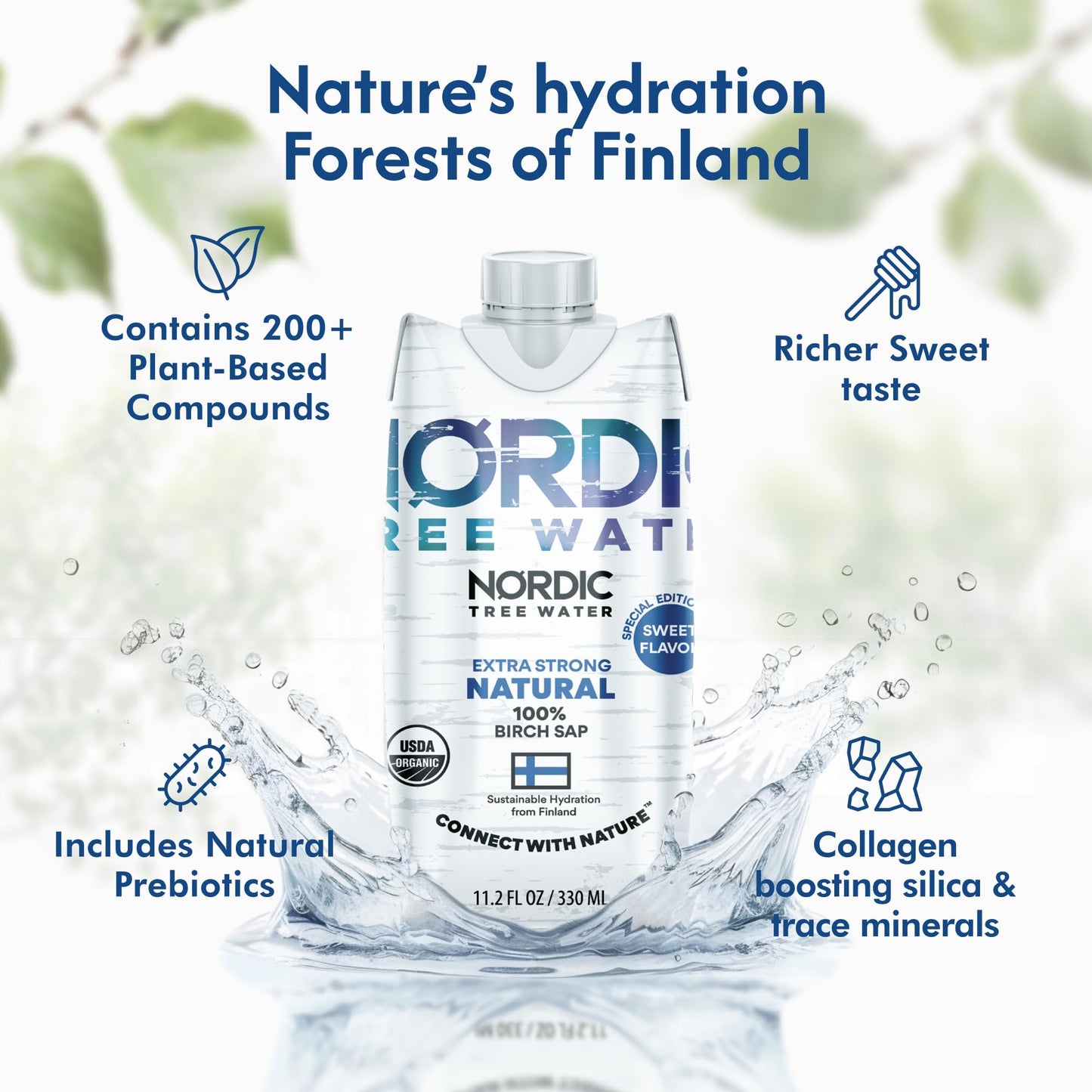 Extra Strong Regenerative Organic Certified Birch Tree Sap - Electrolytes, Minerals, Prebiotics & Vitamins, Finland Wild Harvest