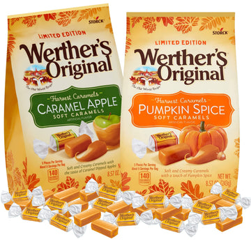 Pumpkin Spice And Caramel Apple Original Soft Caramels, Individually Wrapped Sharable Fall Flavored Candies, 8.57 Ounce Bags, Pa