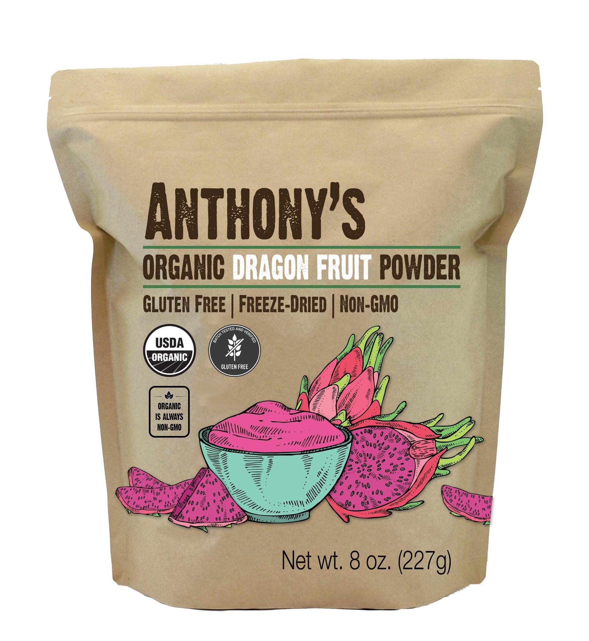 Anthonys Organic Dragon Fruit Powder, 8 oz, Freeze-Dried, Gluten Free, Non GMO