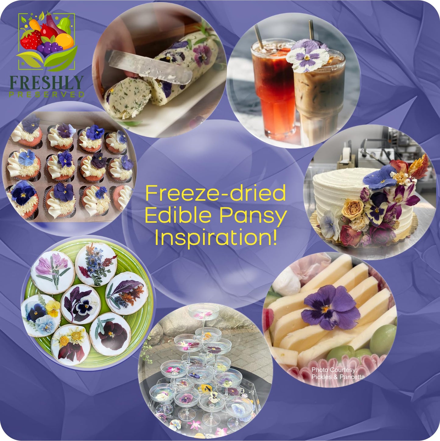 FRESHLY PRESERVED Pansy Edible Flowers - 20 USA-Grown Freeze-Dried Multi Color Flowers for Cocktails & Desserts (0.2 oz)