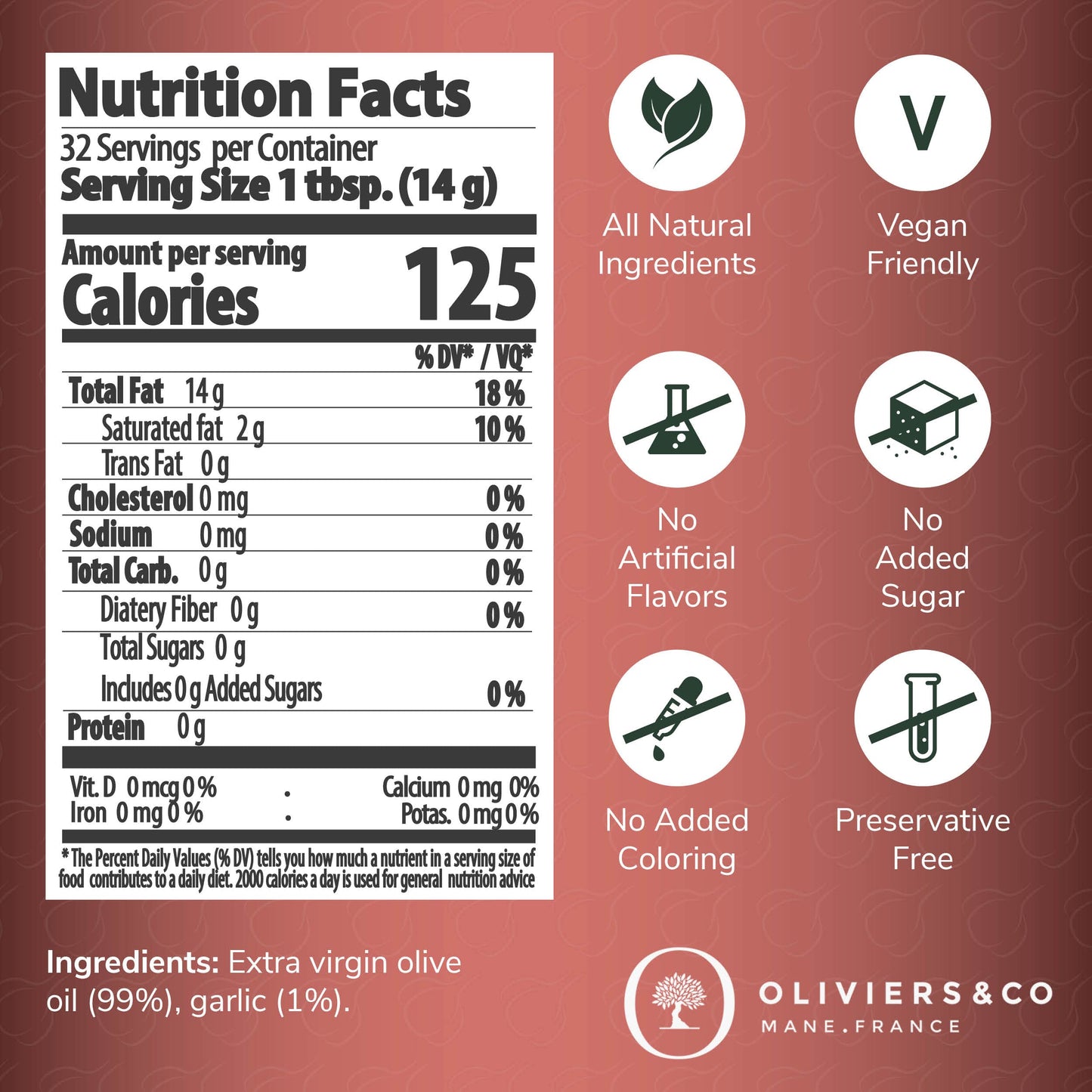 Fresh Garlic Olive Oil By Oliviers & Co. | Cold Pressed Extra Virgin Olive Oil | Everyday And Cooking Evoo From Italy | Gourmet