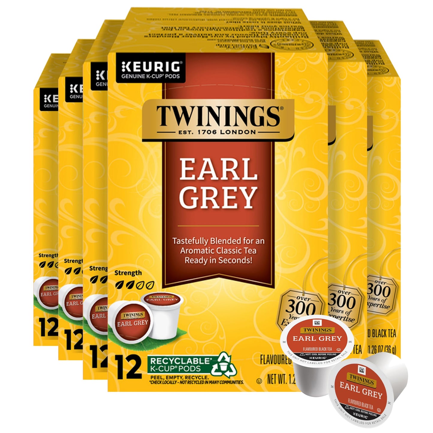 Twinings Earl Grey Black Tea 72 K-Cup Pods for Keurig, 12 Count (Pack of 6), Flavoured with Citrus & Bergamot, Caffeinated, Enjo