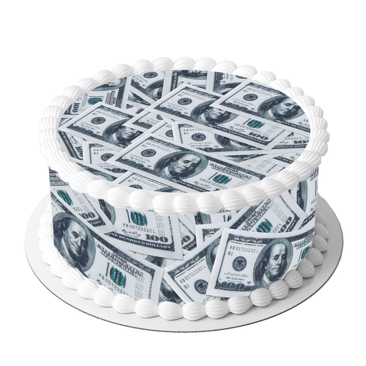 Ephlyn 50Pcs Edible Cupcake Toppers, 100 Dollar Bill Design, Wafer Paper, Green, Model EPH-2022-075