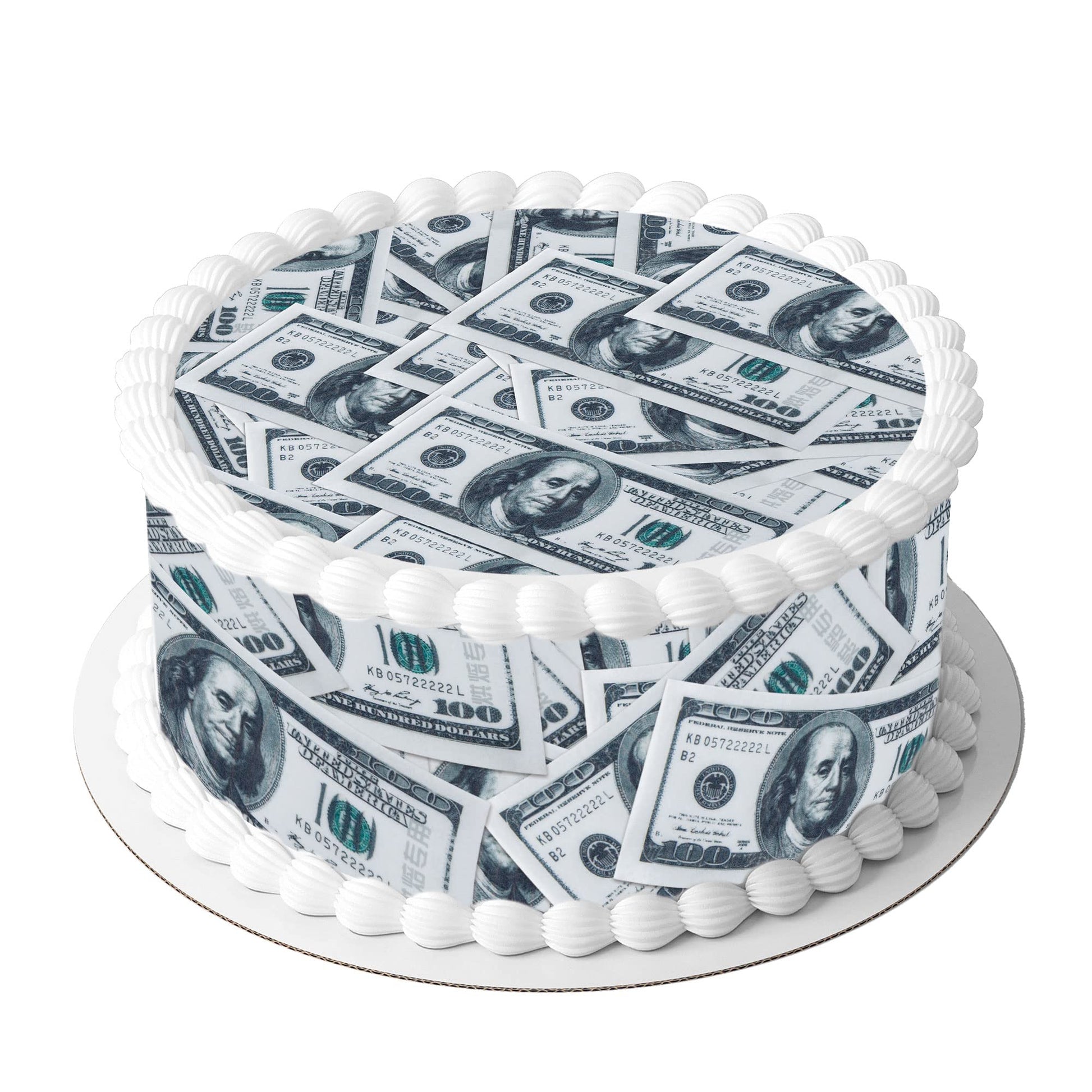 Ephlyn 50Pcs Edible Cupcake Toppers, 100 Dollar Bill Design, Wafer Paper, Green, Model EPH-2022-075