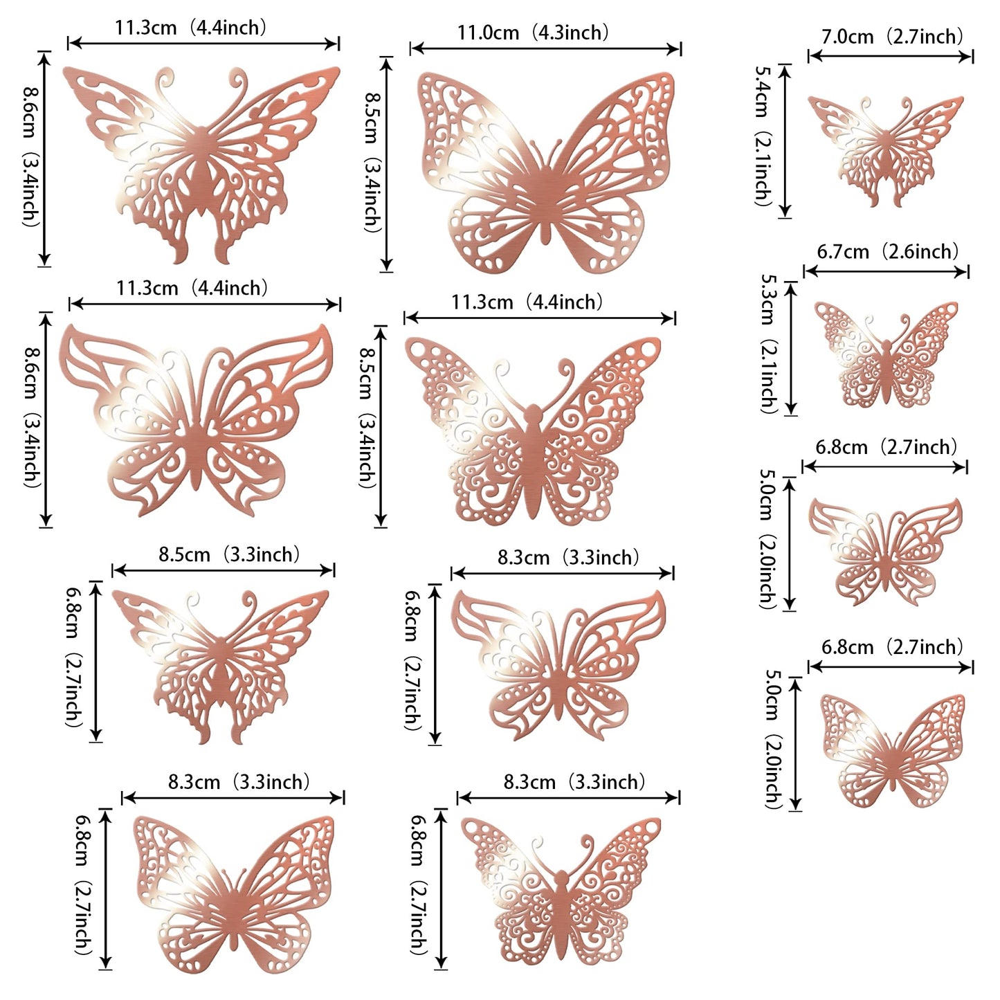 YCTHUNFISH 40 Pack 3D Cake Toppers - Mixed Styles Hollow Butterfly Picks - Paper - 4.4, 3.3, 2.7 - Rose