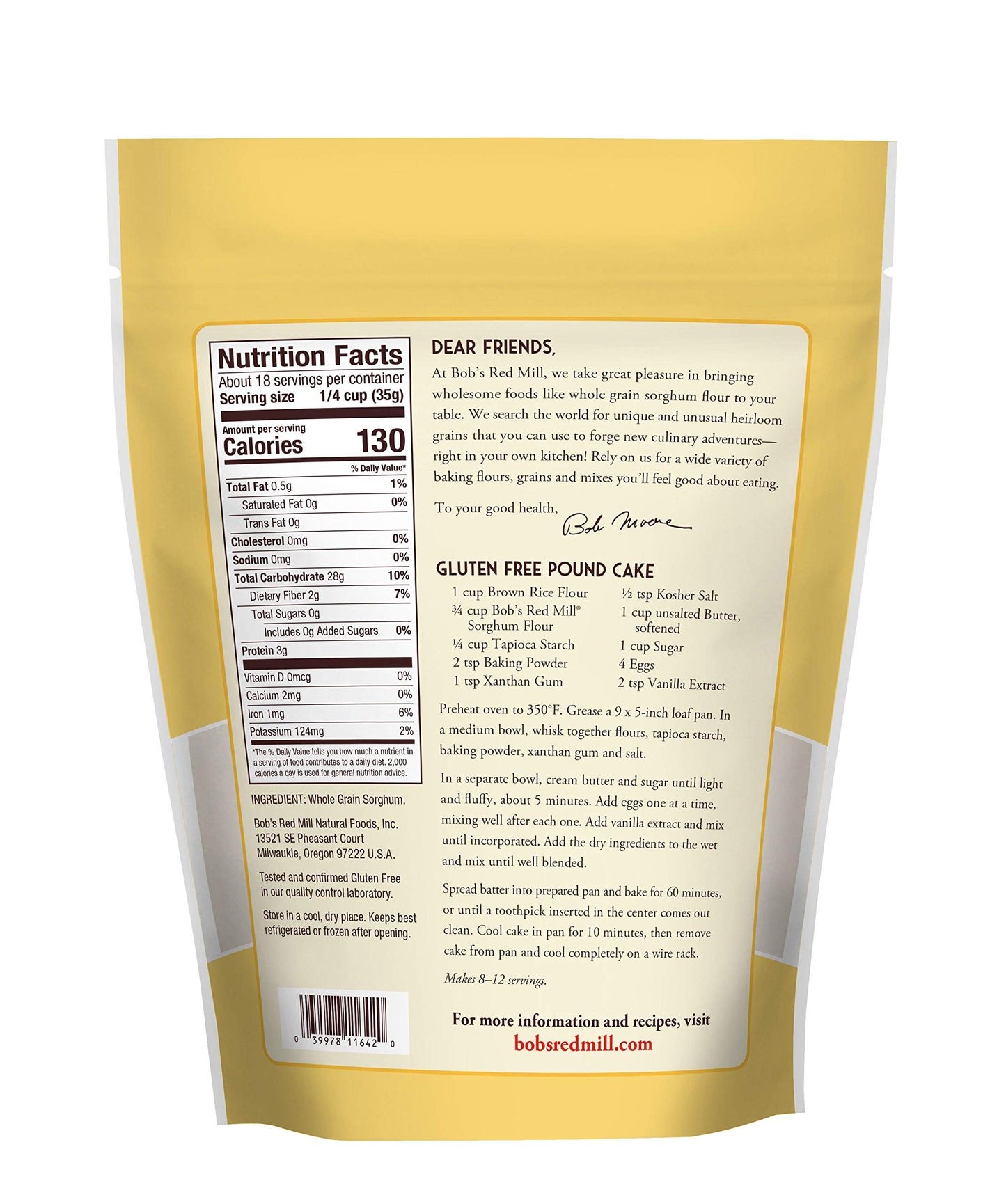 Bobs Red Mill Sorghum Flour, 22oz (Pack of 1) - Whole Grain, Vegan, Kosher