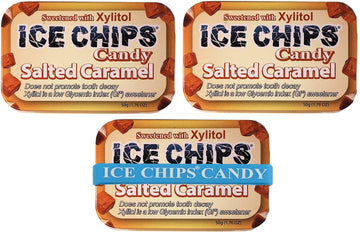 Ice Chips Xylitol Candy Tins (Salted Caramel, 3 Pack) - Includes Band As Shown