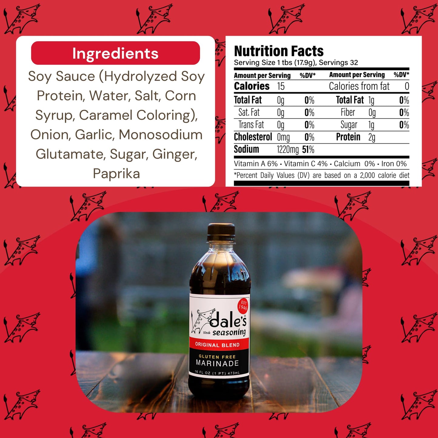 Original Steak Seasoning By Dale'S, Gluten Free, No Cholesterol | Delicious On All Meats, Fish, And Vegetables | 16 Oz Bottle (6