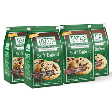 Tates Bake Shop Soft Baked Cookies Variety Pack - Dark Chocolate Chunk & Chocolate Chip, 4-8 oz Bags, 10 x 15 x 8 inches