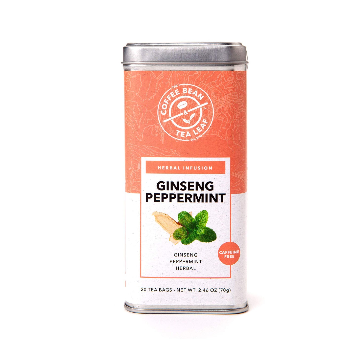 Coffee Bean & Tea Leaf Ginseng Peppermint Tea, Herbal Infusion, Whole Leaf Tea Bags, 20 Count
