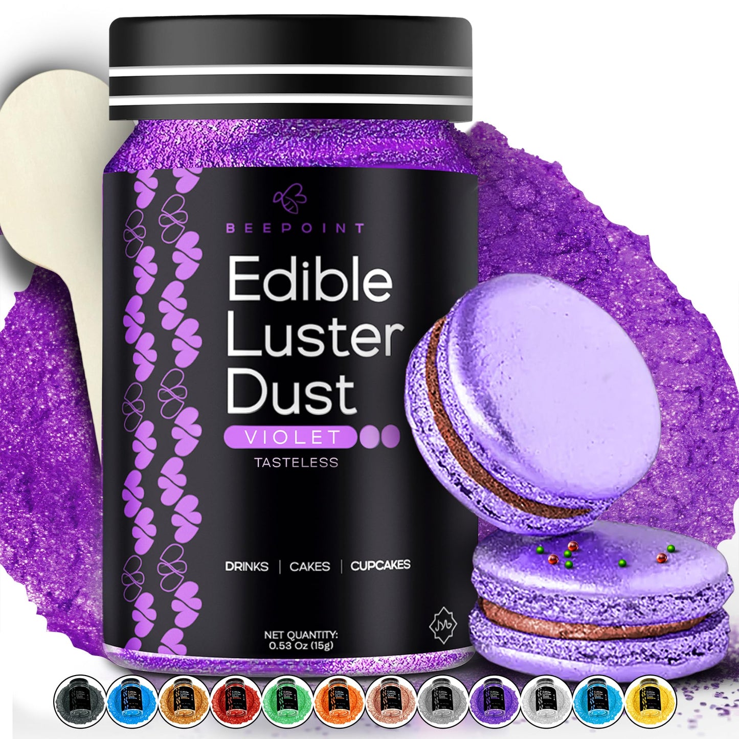 BeePoint Edible Glitter Luster Dust - Violet, 15g Food Grade Shimmer Powder for Baking, Cocktails, Cakes, Sweets, Vegan & Gluten Free