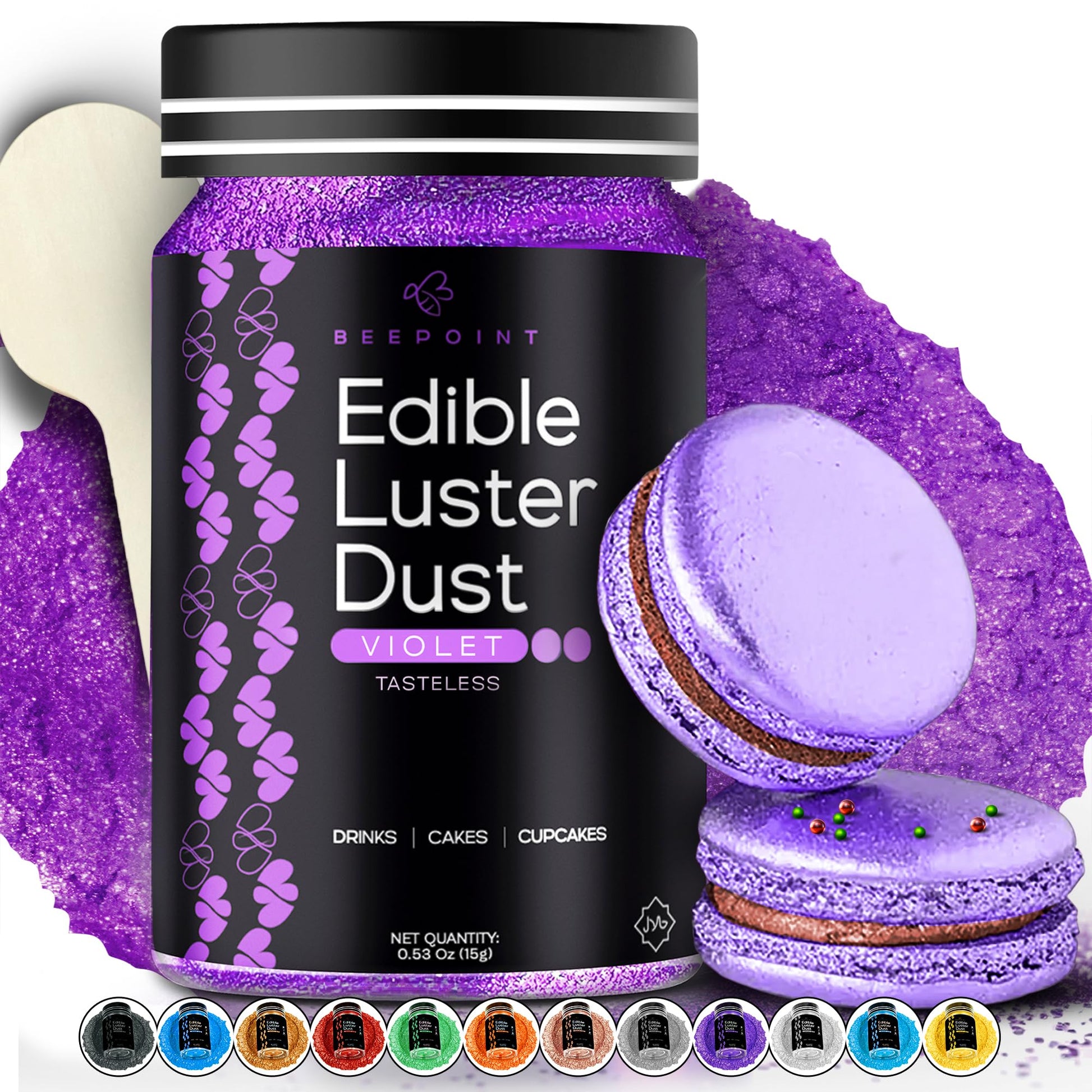 BeePoint Edible Glitter Luster Dust - Violet, 15g Food Grade Shimmer Powder for Baking, Cocktails, Cakes, Sweets, Vegan & Gluten Free