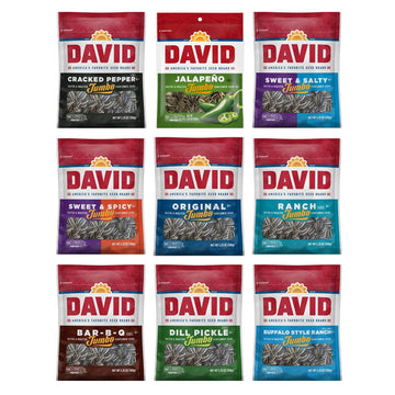 DAVIDs Sunflower Seeds, Assorted Flavors, Variety Pack 5.25 Oz Bags, 9 Count