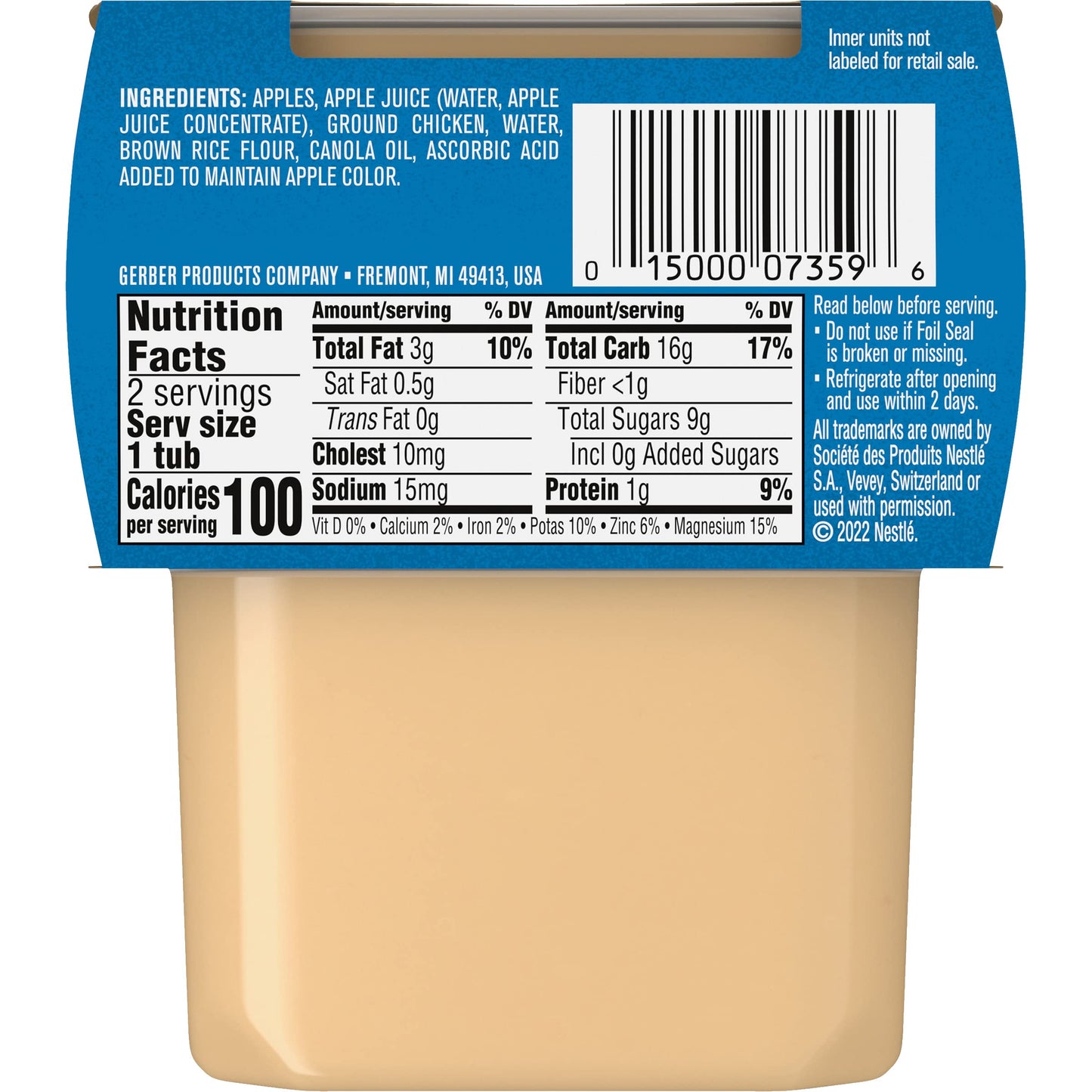 Gerber Mealtime For Baby 2Nd Foods Powerblend Baby Food Tubs, Apple Chicken, Unsweetened With No Added Colors Or Flavors, 2-4 Oz