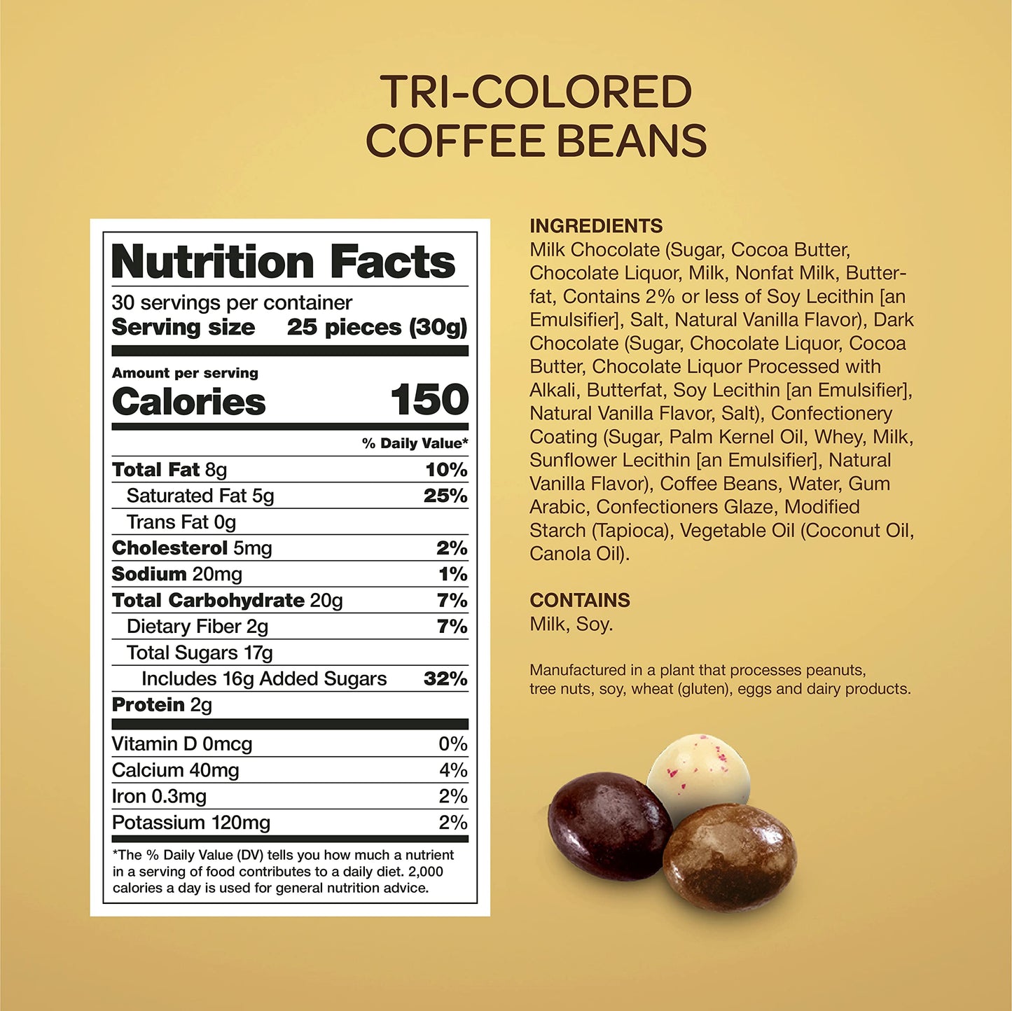 FUNTASTY Chocolate Covered Espresso Coffee Beans, Tri-Colored, 2 Pound Pack