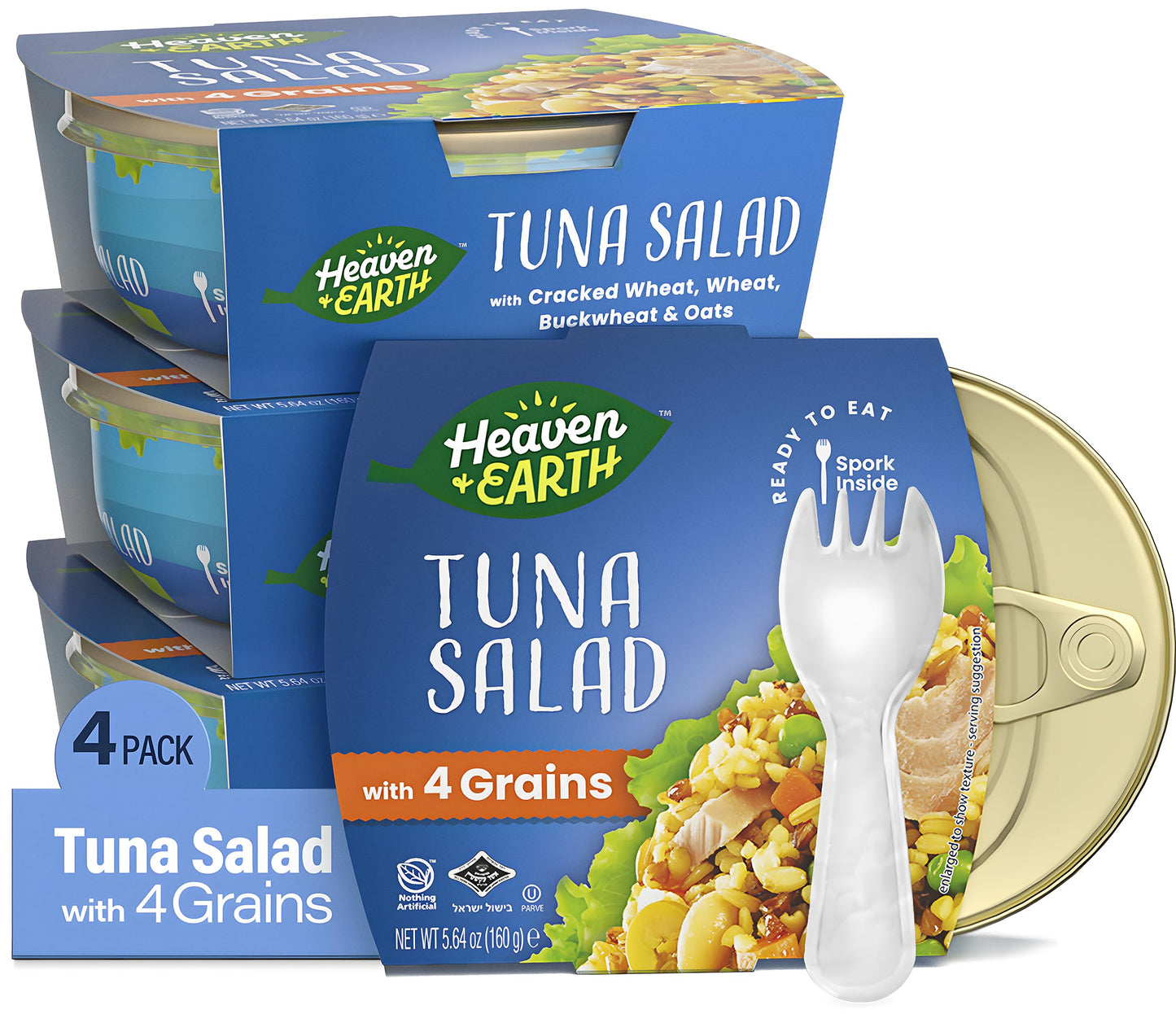 HEAVEN & EARTH Tuna Salad with Beans & Grains, 5.64oz (4 Pack), Travel Friendly, Kosher
