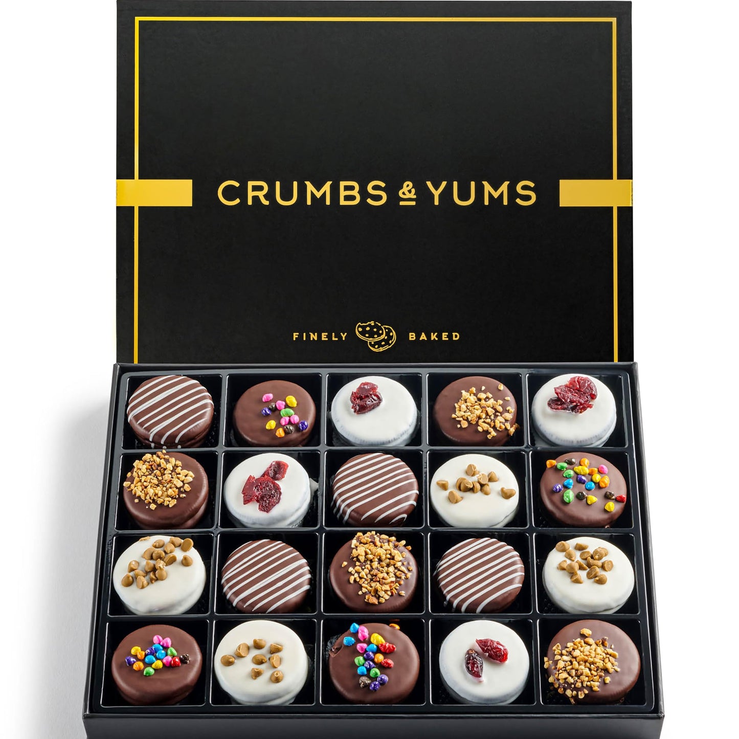 Mothers Day Cookies Gift Basket - 20 Gourmet Chocolate Covered Sandwich Cookies with Assorted Toppings - Assorted Food Gift Box 