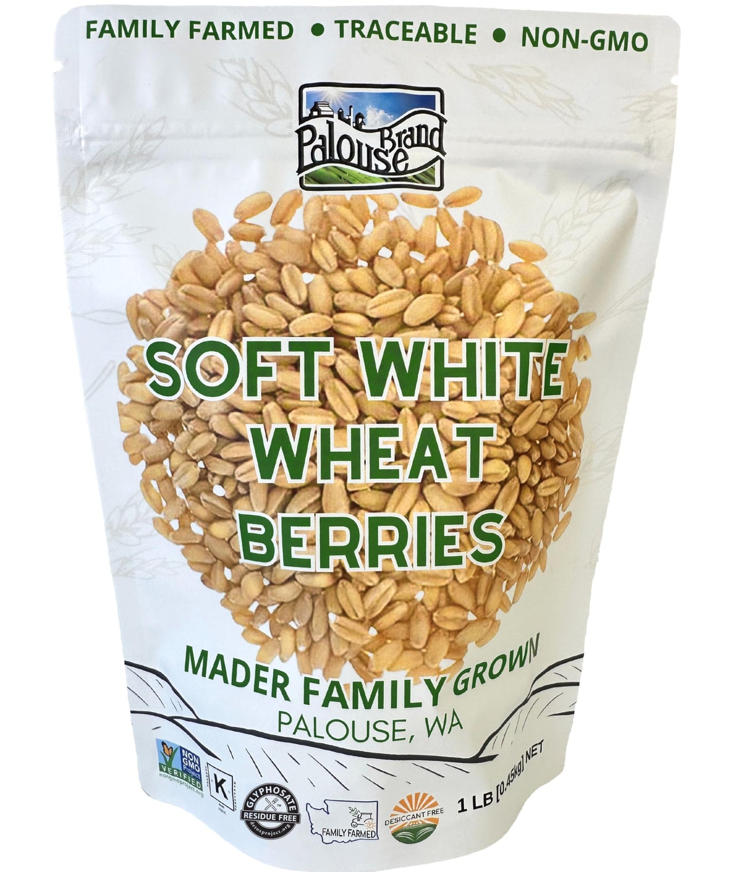 Certified Glyphosate Residue Free Soft White Wheat Berries | 1 LBS | Family Farmed in Washington State | 100% Desiccant Free | N