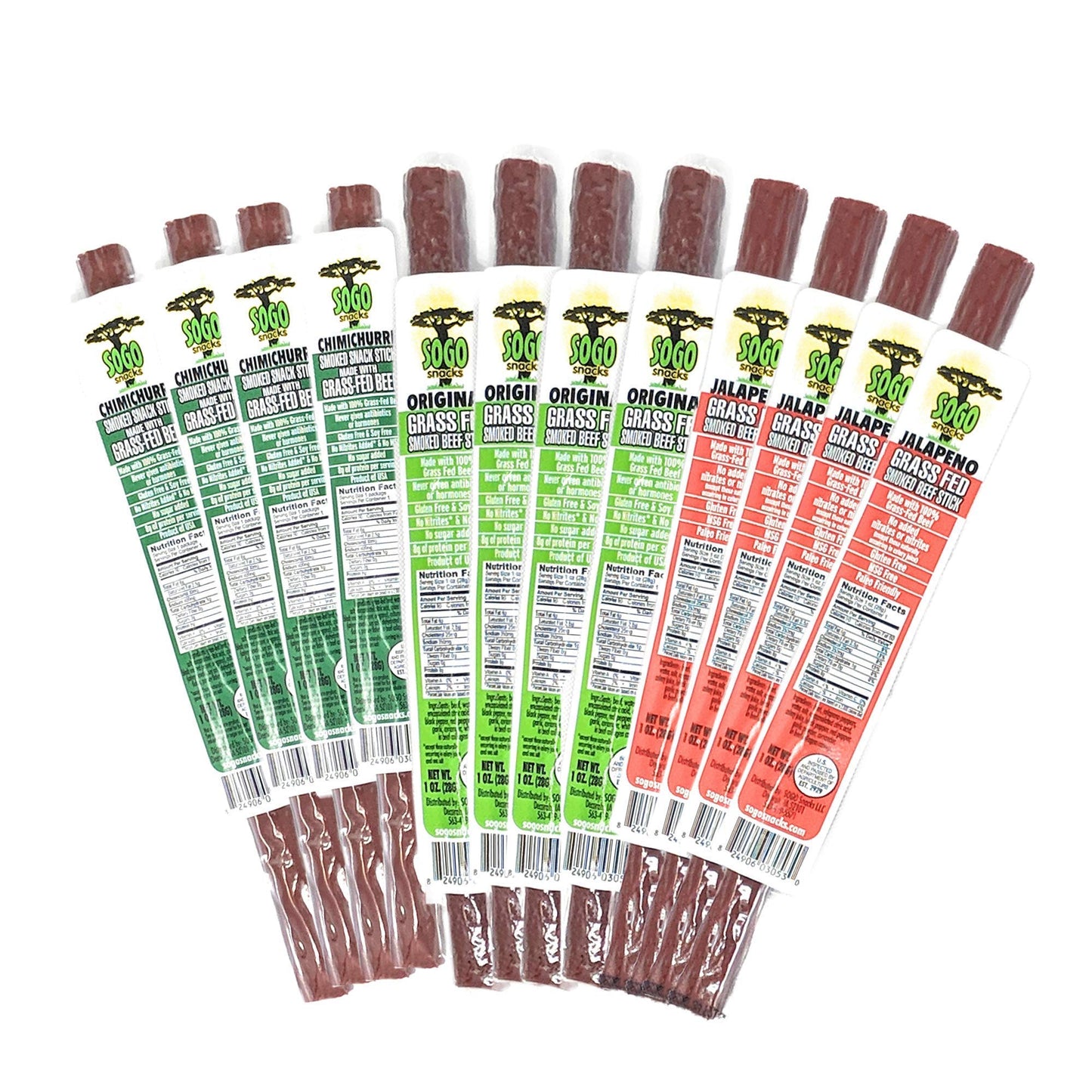 Sogo Snacks Sugar-Free Beef Jerky Variety Pack, 100% Grass Fed, Non-GMO, 12 Ounce (Pack of 12), Paleo, Keto Snack