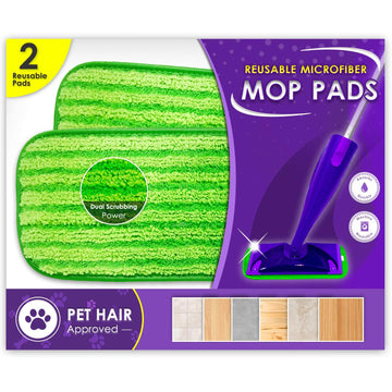 Reusable Floor Mop Pads - Swiffer Wet Jet Compatible Refills 2 Pack - Machine Washable, 12-Inch Microfiber Mop Swiffer Wet Pads 