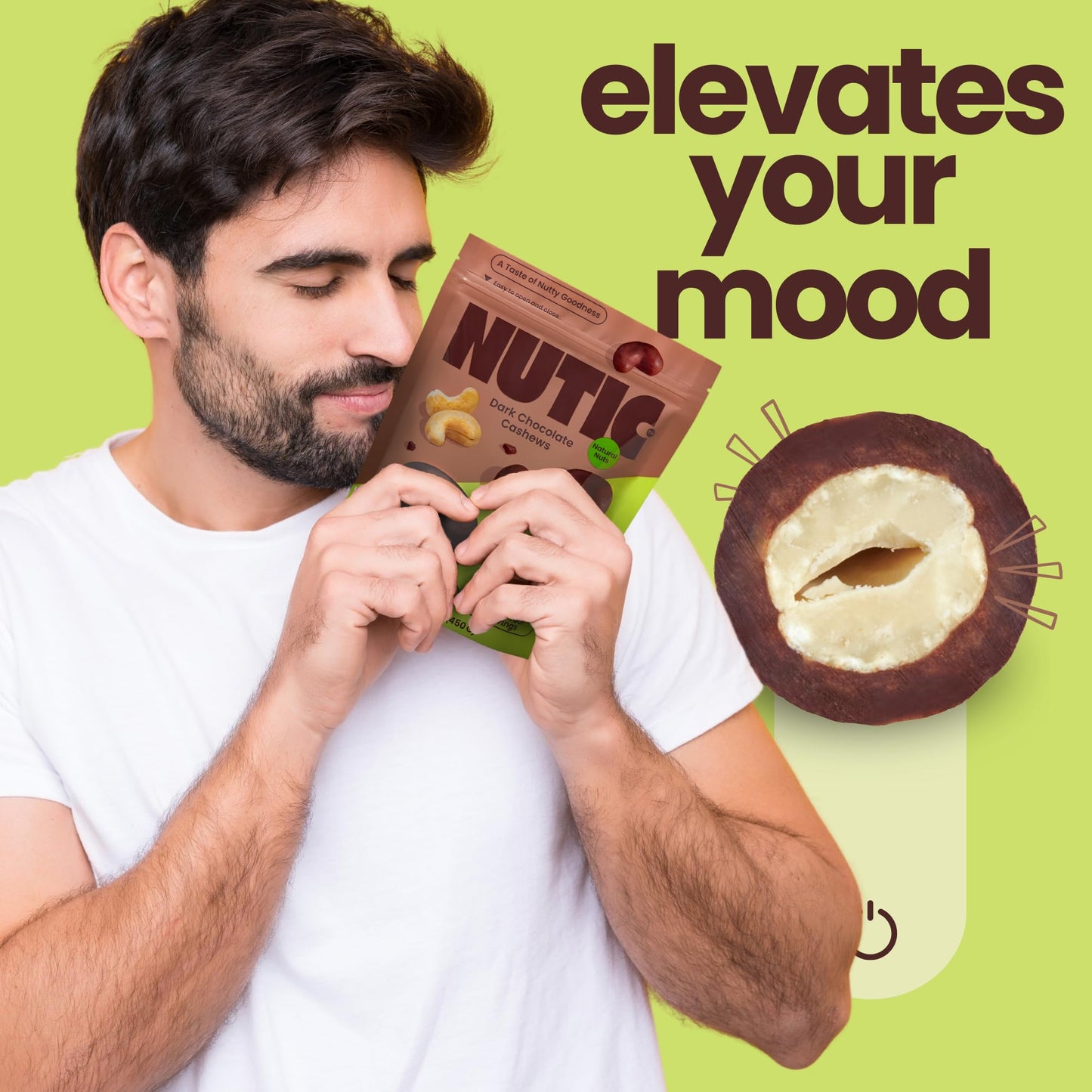Nutic Dark Chocolate Covered Cashews - 1 Lb, Irresistibly Rich Dark Chocolate Coating, Perfect Holiday Treats & Snacks, Made In