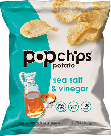 Popchips Sea Salt & Vinegar Potato Chips Single Serve 0.8 Oz Bags (Pack Of 24)