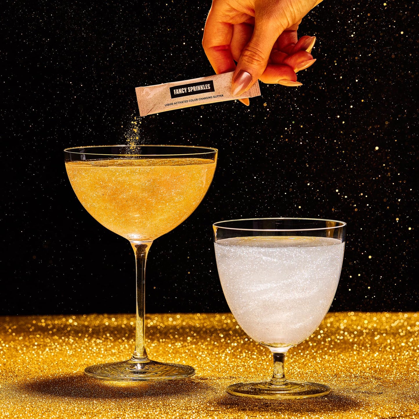Fancy Sprinkles Pop The Bubbly Edible Glitter Packets, Fools Gold & Diamond White, 1 Pack for Sparkling Drinks & Cocktails