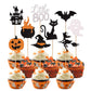 Rsstarxi Halloween Cupcake Toppers, 36 Pack, Glitter Bat, Witch Hat, Ghost, Cat, Paper, Design 1, for Kids Birthday and Baby Shower