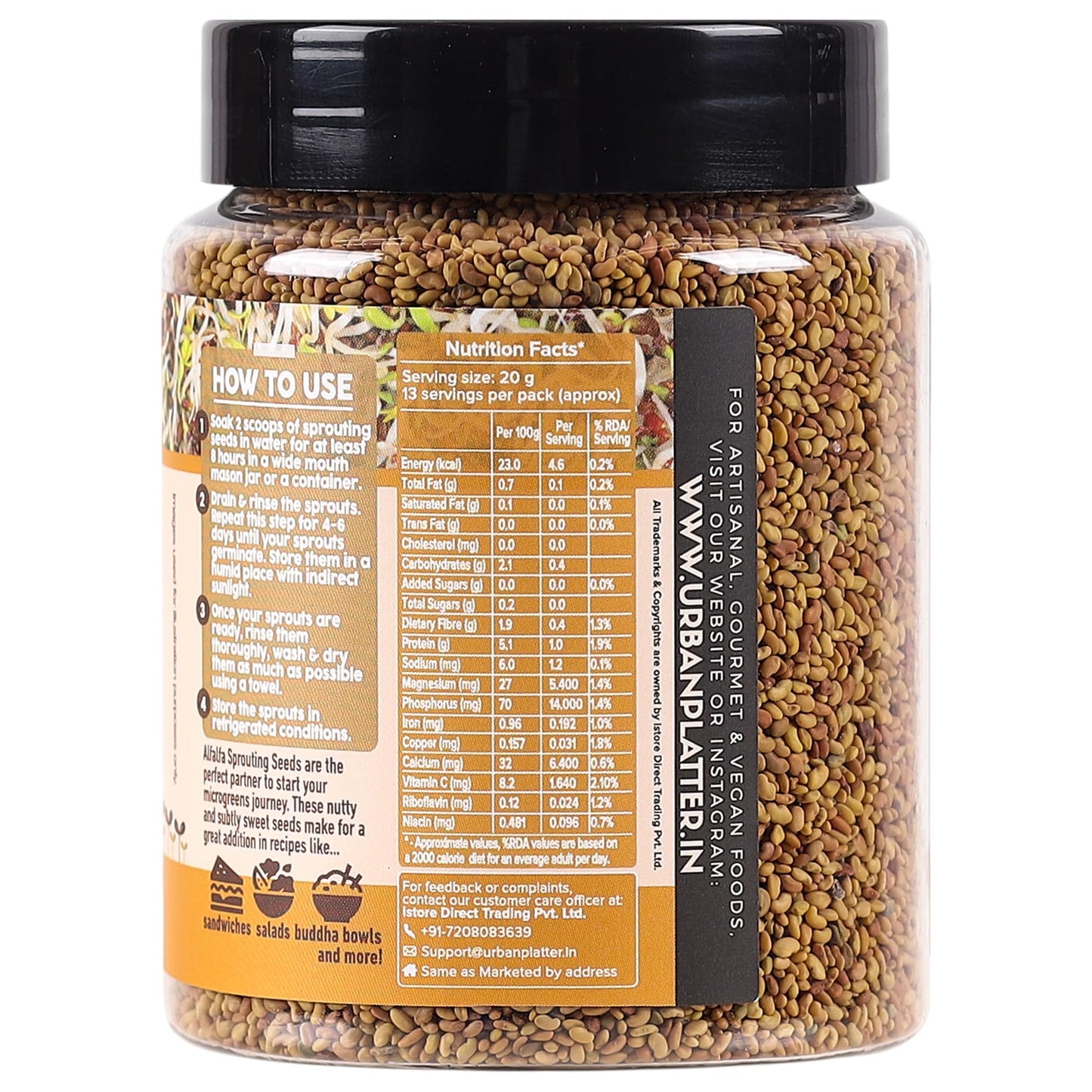 Urban Platter Alfalfa Sprouting Seeds | 250g | Non-GMO, Preservative-Free | Perfect for Salads, Smoothies, and Fresh Sprouts