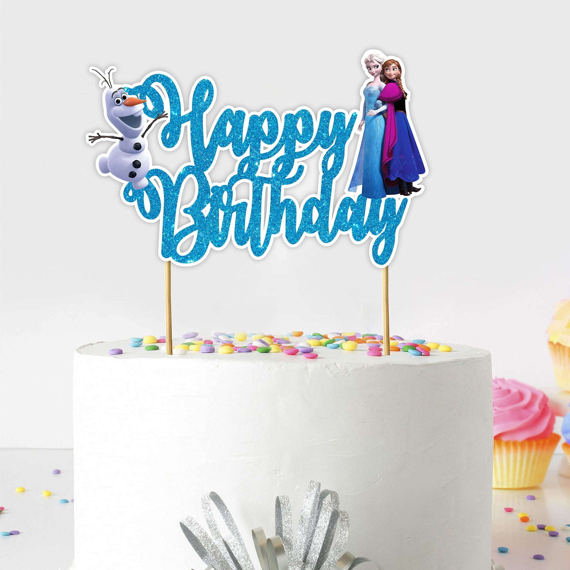 Seyal Frozn Happy Birthday Cake Topper, Small, Art Board, USCaketop140, Kids Party Decoration, Winter Celebration