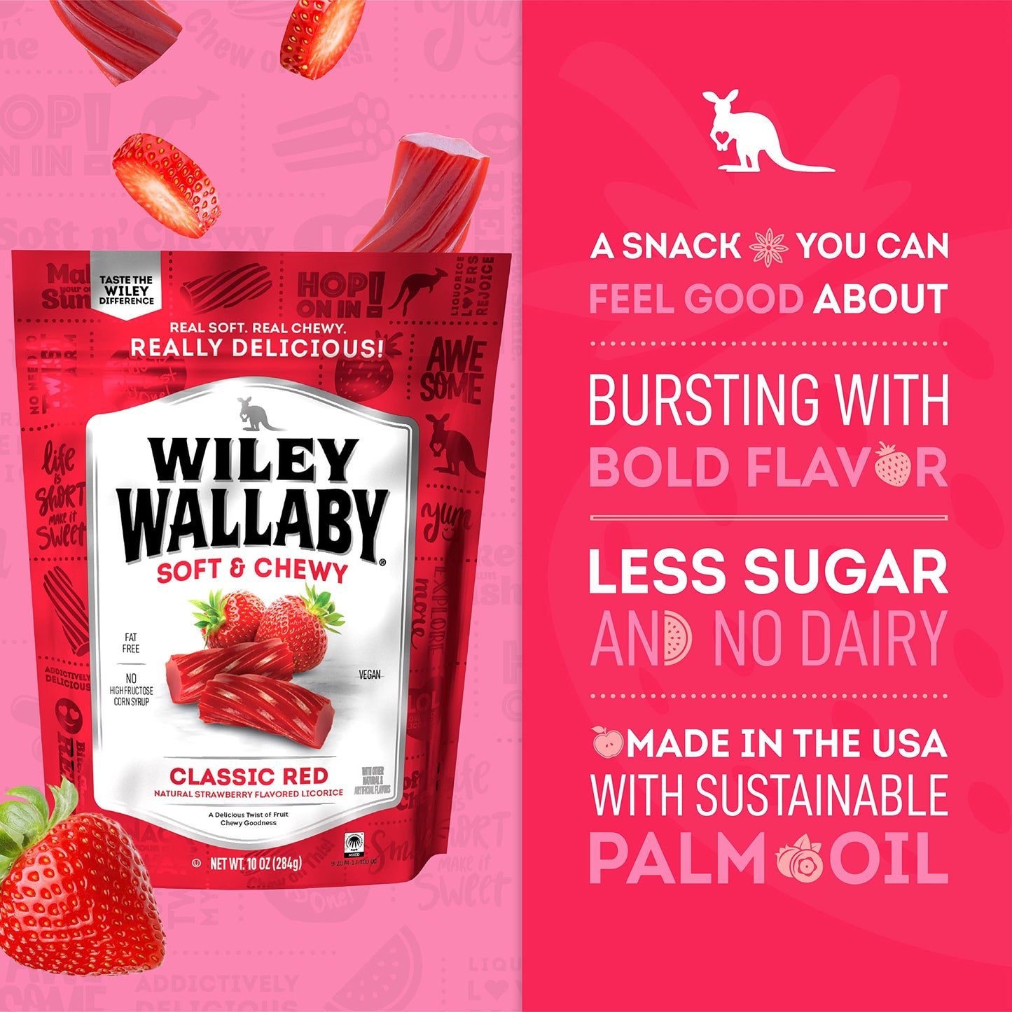 Wiley Wallaby Licorice 10 Ounce Classic Gourmet Soft & Chewy Australian Red Licorice Candy Twists, 10 Pack