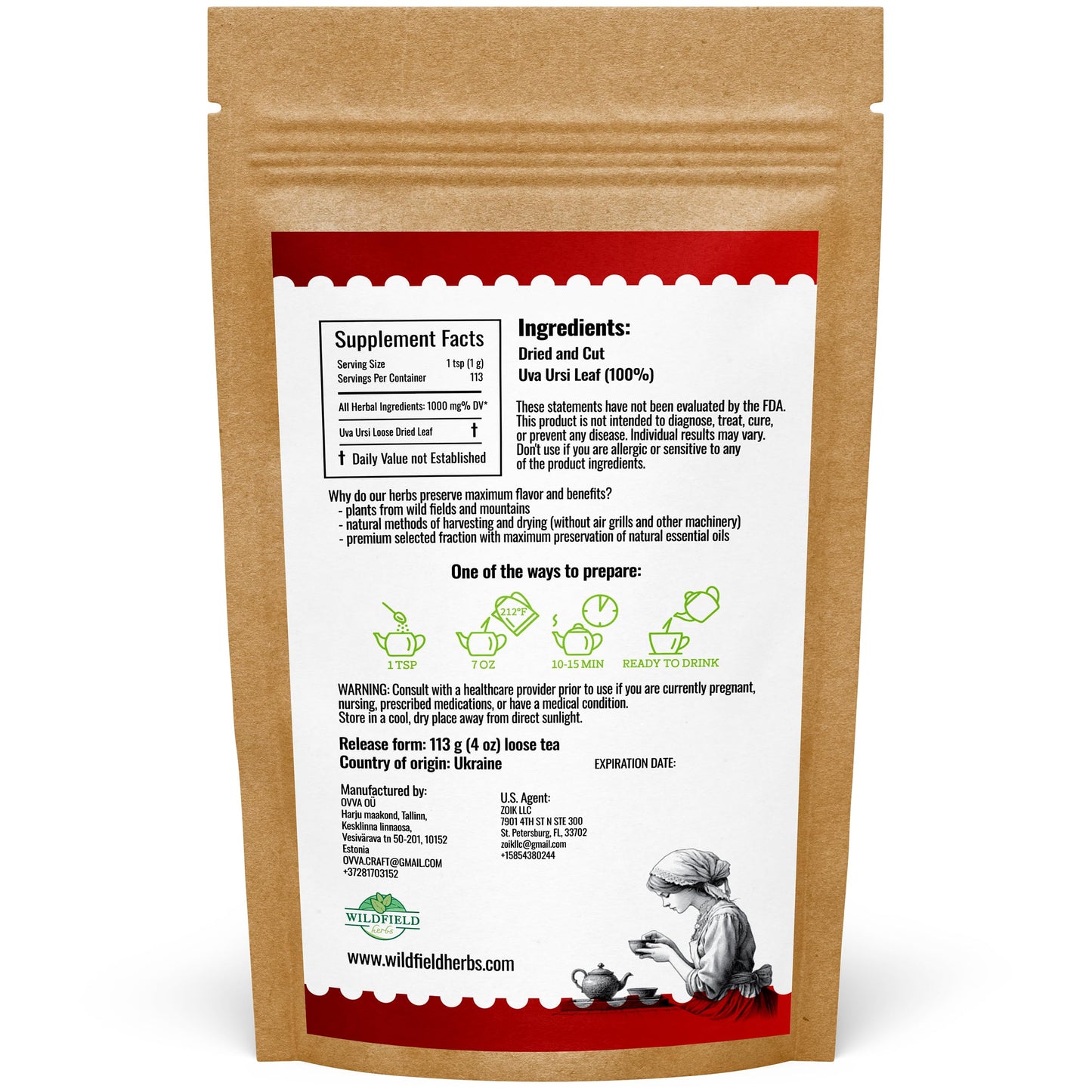 4 Oz. Uva Ursi Leaf Uva Ursi Tea Herbal (Arctostaphylos Uva-Ursi) - 113G Uva-Ursi Herb Tea Arctostaphylos Uva-Ursi