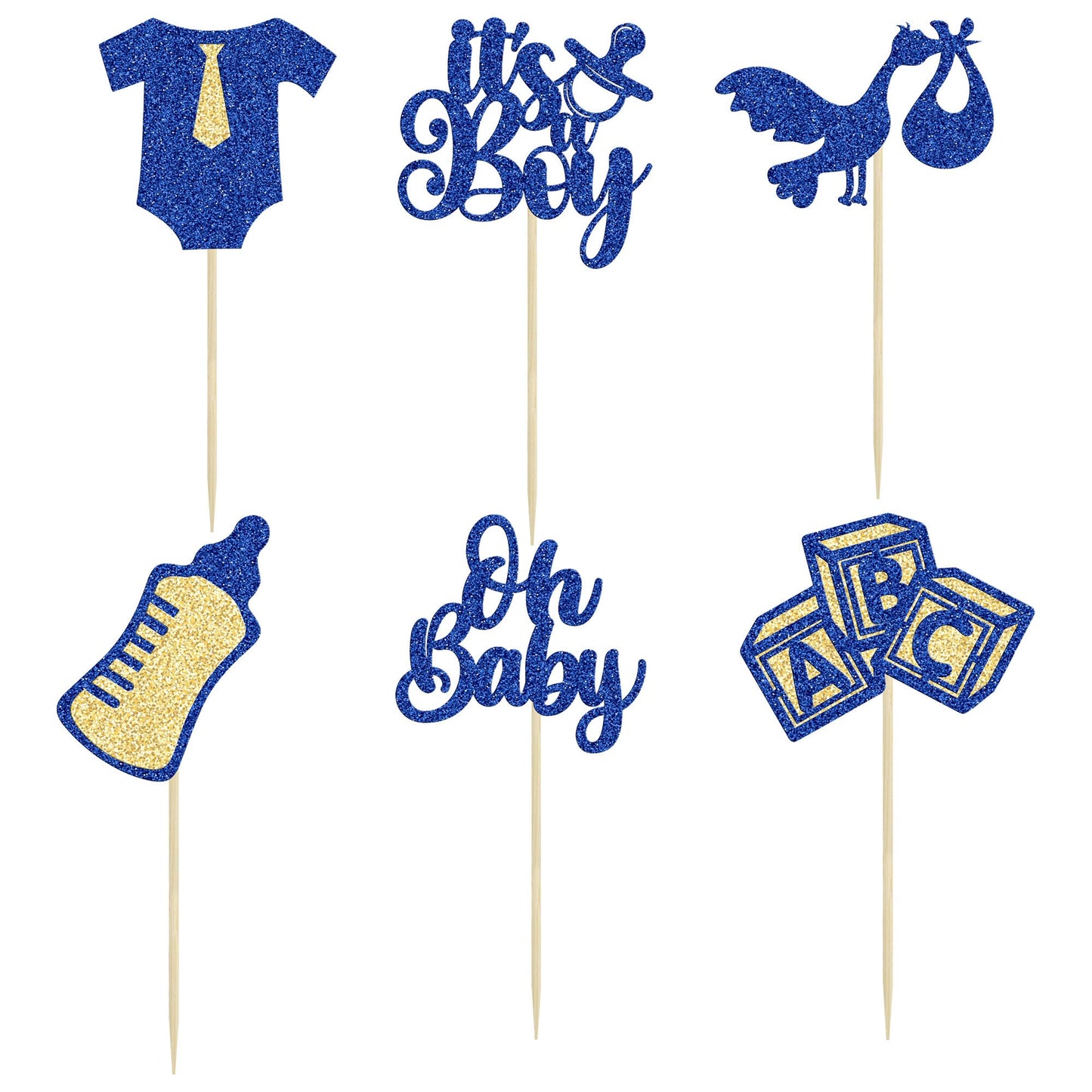 Gyufise 24Pcs Baby Shower Cupcake Toppers Glitter Tie Onesie Baby Bottle Oh Baby Cupcake Picks It'S A Boy Cake Decorations For B
