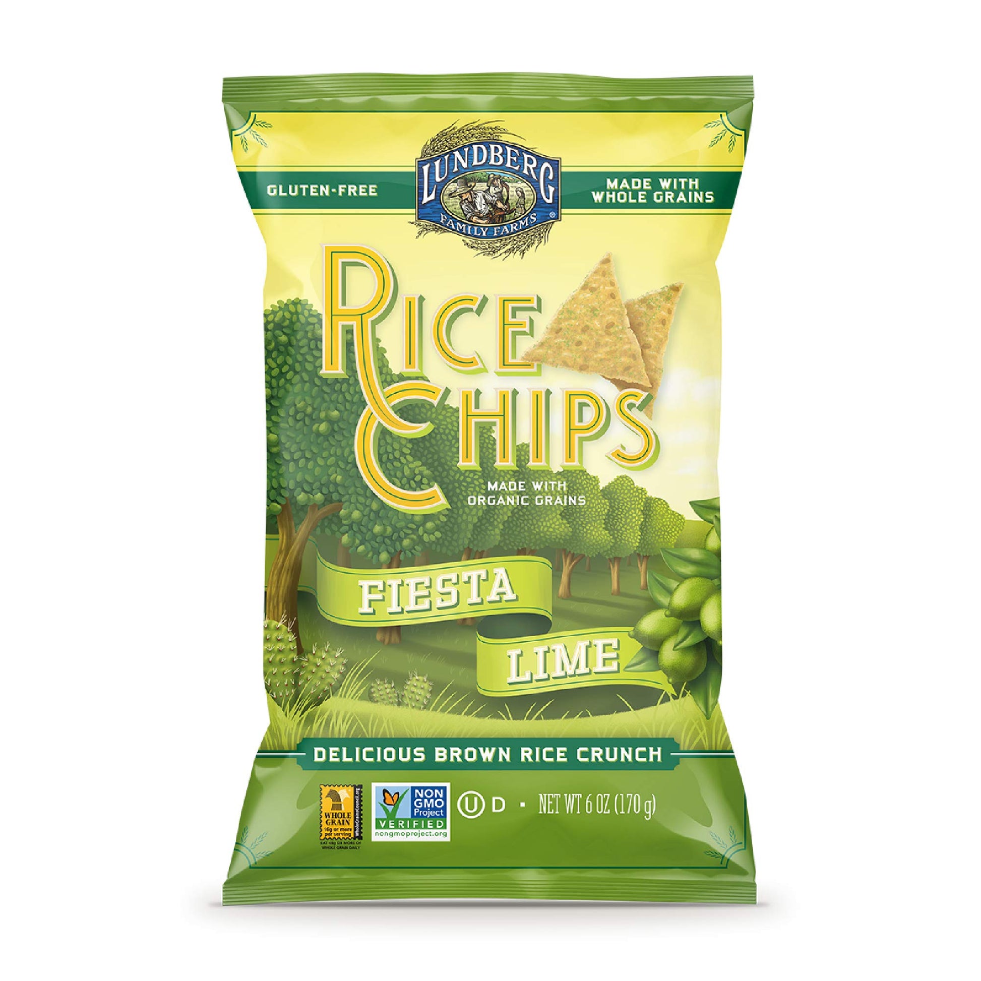 Lundberg Rice Chips, Fiesta Lime, 6 oz (Pack of 12), Gluten-Free, Made with Organic Grains